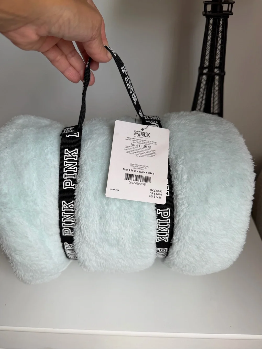PINK Mint Green Plush Cozy Blanket with Branded Trim